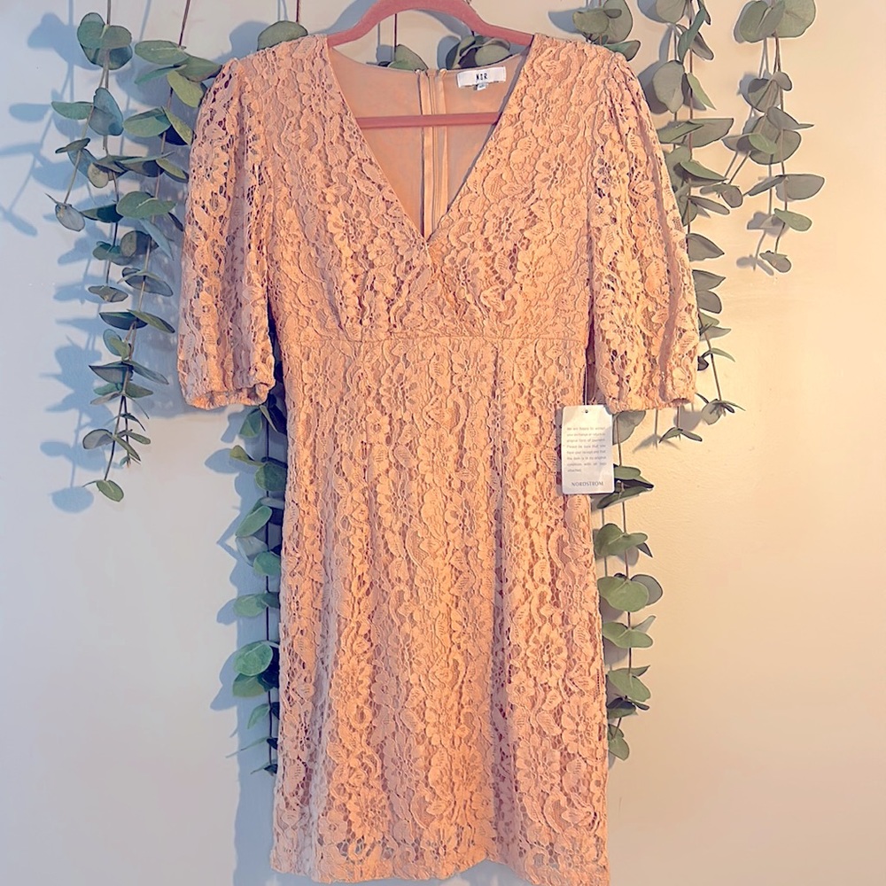 NSR Lace Peach/Blush Short Sleeve Mini Dress